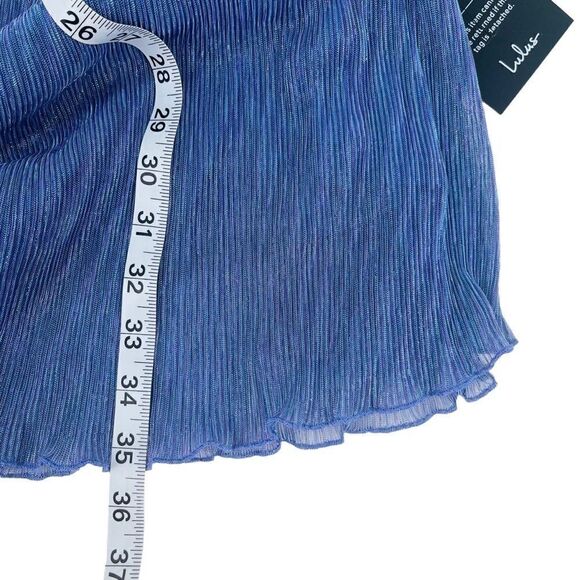 Lulus Make Your Acquaintance Blue Metallic V-Neck Skater Dress Women’s Size XS N - Picture 9 of 13